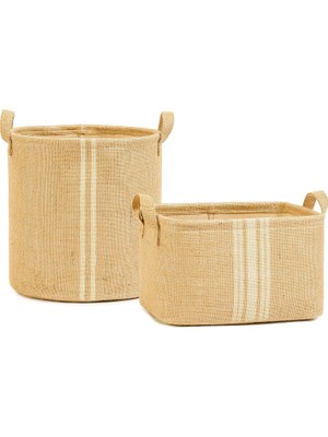 Zemira Textile 2'li Çizgili Jüt Sepet Set 1 Adet 30 x 31/1 Adet 30 x 21 x cm