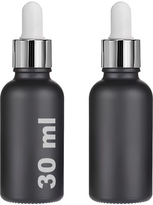 Zemira 30 ml Mat Siyah Cam Damlalıklı Şişesi 30 cc Renkli Metal Kapaklı Dropper Cam Şişe 2 Adet (Güm
