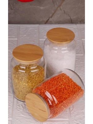 Zemira Zone - 3'lü Cam Saklama Kabı 800ML Vakumlu Bambu Kapaklı