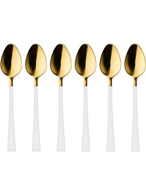Zemira 6 Adet Çay Kaşığı Seti, 18/10 Paslanmaz Çelik, Gold Beyaz, 11 Cm, 70 gr