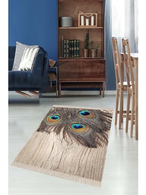 Zemira On The Clouds Tavuskuşu Tüyü Desenli Eskitme Dijital Baskı Yıkanabilir Salon Halı Yolluk