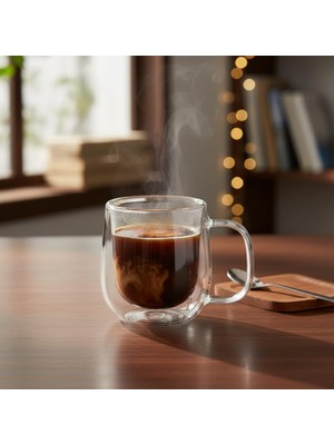 Zemira Deconox Çift Cidarlı (Double Wall) Kulplu Cam Kupa - 250 ml Isıya Dayanıklı Borosilikat Çay Kahv