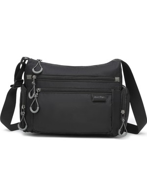 Smart Bags Siyah Orta Boy Çok Cepli Su Geçirmez Ultra Hafif Kumaş Kadın Çapraz Çanta