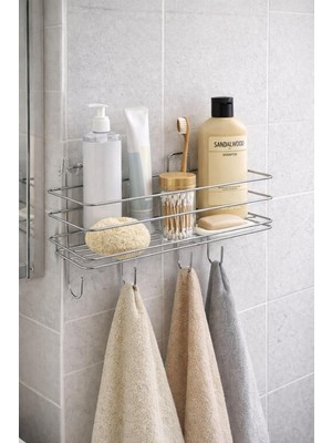 Zemira Sas Haus Krom Yapışkanlı Banyo Rafı Mutfak Rafı Çok Amaçlı Askılı Düzenleyici Organizer Şampuanlık