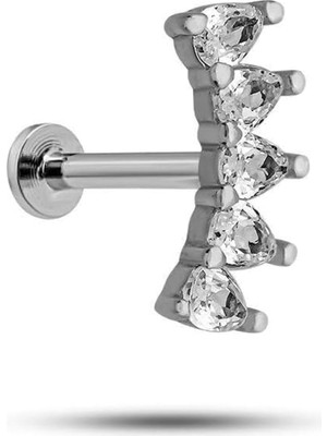 Zemira Nereze 925 Ayar Gümüş Rodyumlu Mekik Beş Taşlı Tragus Piercing Küpe