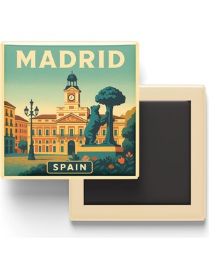 Zemira Madrid Ispanya - Puerta Del Sol (Güneş Kapısı) - Baskılı Buzdolap Magneti Kare 9x9 cm