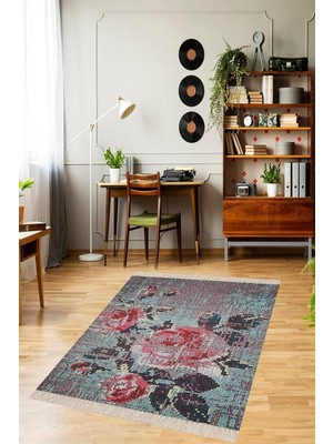 Zemira On The Clouds Patchwork Gül Desenli Dijital Baskı Yıkanabilir Kaymaz Taban Salon Halı MEG160