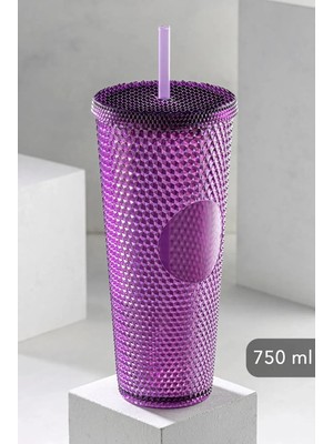 Zemira Kristal Desen 750 ml Pipetli Soğuk Içecek/kahve Bardağı Mor