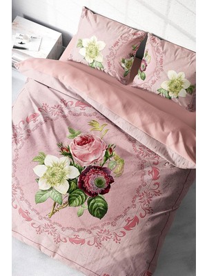 Zemira MONOHOME%100 Pamuk Saten Çift Kişilik Nevresim Takımı Damask Rose, MONOHOME39066