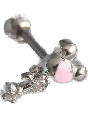 Zemira 316L Çelik Gümüş Renk Zirkon Taş Detay Pembe Işleme Tragus Piercing - TJ-PR1281