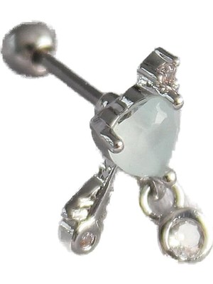 Zemira 316L Çelik Gümüş Renk Beyaz Minelik Sallantı Zirkon Taş Detay Tragus Piercing - TJ-PR1229