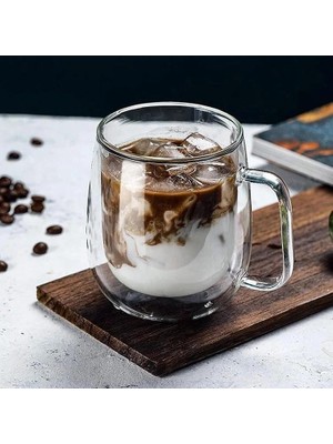 Zemira 2 Adet Çift Cidarlı Cam Kupa Bardak 250 ml Çift Camlı Bardak Kupa Double Walled Glass