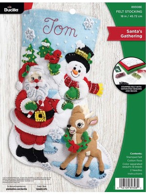 Zemira Bucilla Keçe Aplike Noel Çorabı, Noel Baba'nın Buluşması, 45,72 Cm, Kumaş