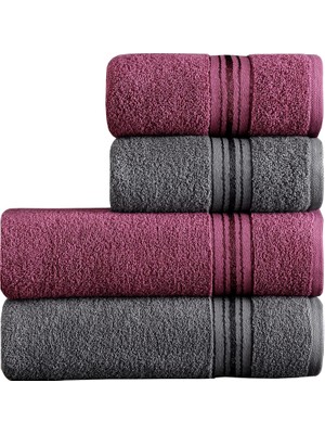 Zemira Mürdüm Molly Çift Renk Banyo Havlusu, 4'lü Paket 2 Parça (70X135),2 Parça (50X85) Yumuşak E