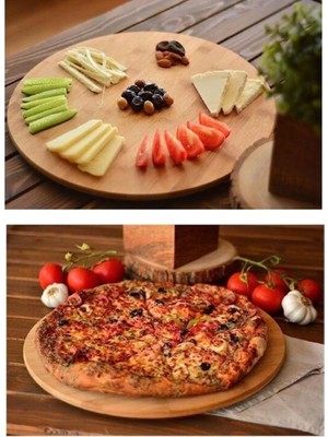 Zemira Deconox 36CM Dönerli Bambu Yuvarlak Pizza Sunum Tepsisi, 360 Derece Dönebilen Kahvaltı Sunum, Pi