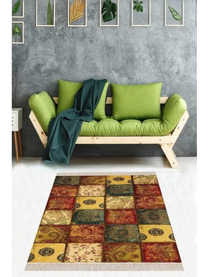 Zemira On The Clouds Kırkyama Patchwork Desenli Etnik Dijital Baskı Yıkanabilir Kaymaz Taban Salon Halı