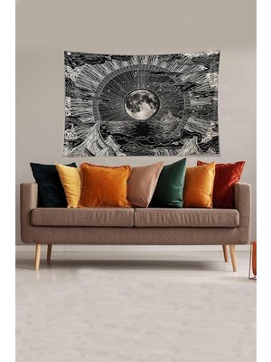 Zemira Pelangi Siyah-Beyaz Ay New Moon Tutmaz Kadife Kumaş Duvar Örtüsü Duvar Halısı Tapestry YWLL377