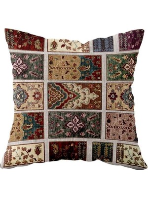 Zemira Pelangi Kilim Desenli Çift Taraflı Gizli Fermuarlı Yastık Kılıfı Kırlent Koltuk Yastık Kılıfı, Kahv