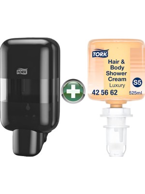 Tork Mini S5 Siyah Sıvı Sabun ve Dezenfektan Dispenseri (565208) + 525 ml Premium Şampuan Hediyeli