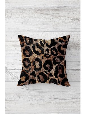 Zemira Pelangi Gold Payet Leopar Desenli Çift Tarafı Baskılı Gizli Fermuarlı Kırlent Koltuk Yastık Kılıfı,