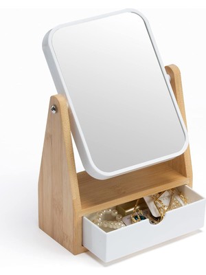 Zemira Yeake Vanity Makyaj Aynası, 1x/3x Ayarlanabilir Doğal Bambu Standlı Çift Taraflı Büyüteç Aynası, Ta
