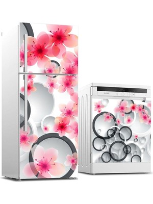 Zemira Buzdolabı Bulaşık Makinası Beyaz Eşya Sticker Kaplama Oval Çiçekler
