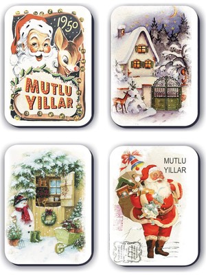 Zemira 4 Lü Simli Yılbaşı Noel Kardan Adam Çam Ağacı Hediye Magnet (5,5 x 8 Cm)