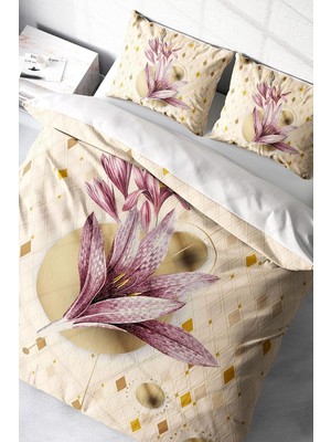 Zemira Monohome King Size Pembe Zambak 3D Pamuk Saten Çift Kişilik Nevresim Takımı, MONOHOME18245