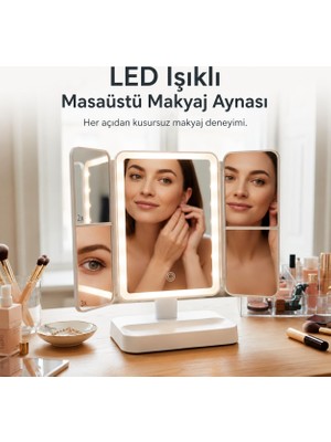 Zemira LED Işıklı Makyaj Aynası – Ayarlanabilir Açılı Standlı, Çıkarılabilir Masaüstü Kozmetik Ayna, Dokun