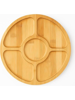 Zemira Bambu 5 Bölmeli Kahvaltı Çerez Sunum Tabağı, 28 cm Kahvaltı Çerez Tabağı 5 Bölmeli Doğal Bamb