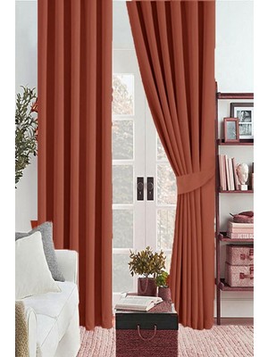 Zemira Kiremit Renk Güneşlik Blackout Kararma Fon Perde Düz Dikim 360 x 260