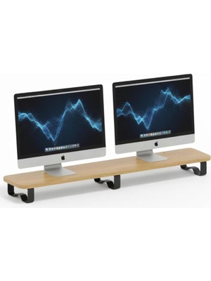 Zemira Prexua Upster Ahşap Monitör Standı - Ergonomik Monitör Yükseltici (Safir Meşe - Siyah Ayak, Xlarge)
