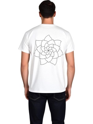 PayBuy Erkek Geometrik Çiçek Mandala Deseni Baskılı Rahat Kesim Kısa Kollu Tişört Günlük Modern Şık Zarif