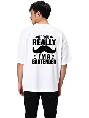 PayBuy Bar Tender Tutum Yazısı Baskılı Erkek Oversize Tişört