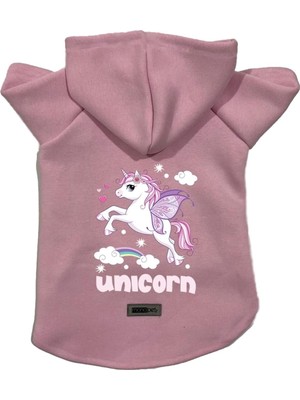 Zemira Kapişonlu Sweatshirt Kıyafeti & Elbisesi - Pembe Unicorn L Beden