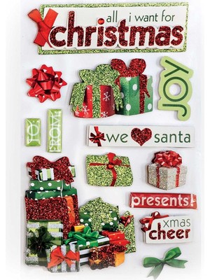 Zemira Paper House Productions 3D Çıkartmalar 4,5"x8,5"-All I Want For Christmas