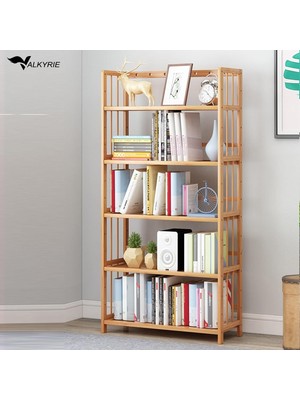 Zemira Valkyrie 5 Katlı Bambu Raf Kitaplık 60X23X128 cm Çok Amaçlı Düzenleyici Dekoratif Organizer