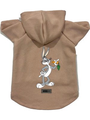 Zemira Kapişonlu Sweatshirt Kıyafeti & Elbisesi Bej Yeni Bugs Bunny Xl