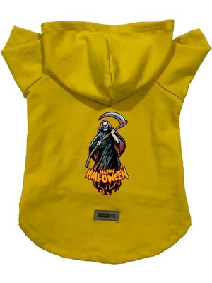 Zemira Kapişonlu Sweatshirt Kıyafeti & Elbisesi Sarı Happy Halloween Azrail Xs