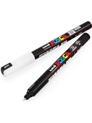Zemira Posca-Posca Uni Pc-1mr Boya Marker Kalemi - 0,7 mm - Siyah Beyaz - 2'li Paket