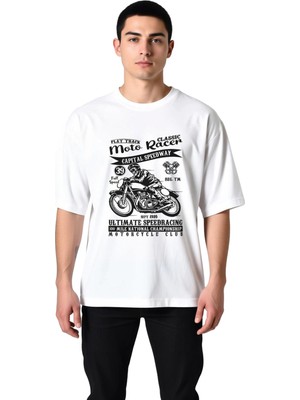 PayBuy Flat Track Moto Yarış Klasik Baskılı Erkek Oversize Tişört