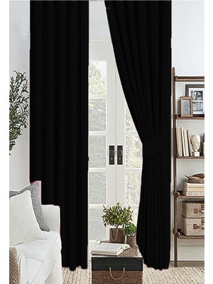 Zemira Siyah Renk Kalın Güneşlik Blackout Kararma Fon Perde Düz Dikim 480 x 250