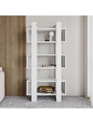 Zemira Milano Kitaplık, Raflı Kitaplık, Kütüphane, Çalışma Odası, Ev-Ofis, Beyaz