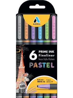 Zemira Adel Prime Ink Fineliner 6'lı Pastel Klasik Ince Uçlu Kalem