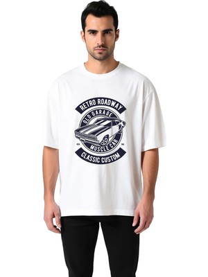 PayBuy Erkek Oversize Tişört Retro Muscle Araba Baskılı Garage Klasik Vintage Stil Rahat Kesim Günlük Şık