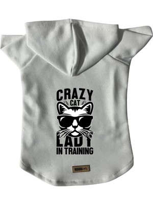Zemira Kapişonlu Sweatshirt Kıyafeti & Elbisesi - Beyaz Crazy Cat M Beden