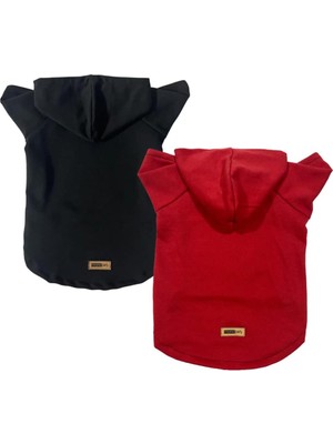 Zemira Kapişonlu Sweatshirt Kıyafeti & Elbisesi - Kırmızı & Siyah 2'li Fırsat Paketi x