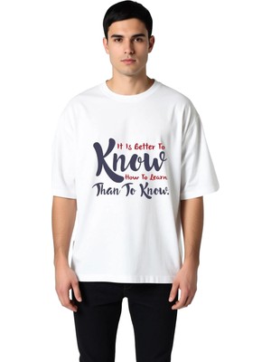 PayBuy Erkek Oversize Tişört Baskılı Öğrenme Felsefesi Retro Modern Tasarım Rahat Kesim Günlük Şık Konforlu