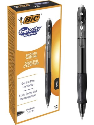 Zemira Bic Gel-Ocity Roller Kalemler, Siyah Jel Kalemler, Çizgi Genişliği Orta, Doldurulabilir, 1