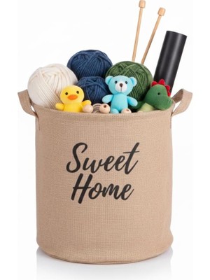 Zemira Deconox "sweet Home" Yuvarlak Jüt Düzenleyici Sepet (Çap 32CM, Yükseklik 36CM) – Renk Katlanab